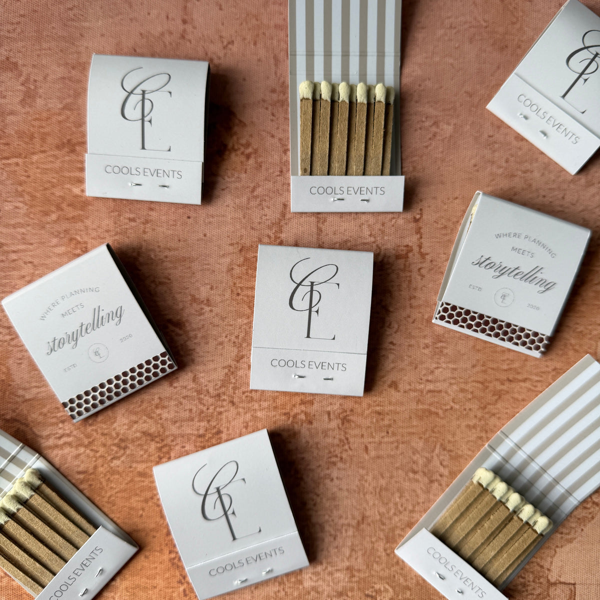 Matches and matchboxes arranged on a textured surface