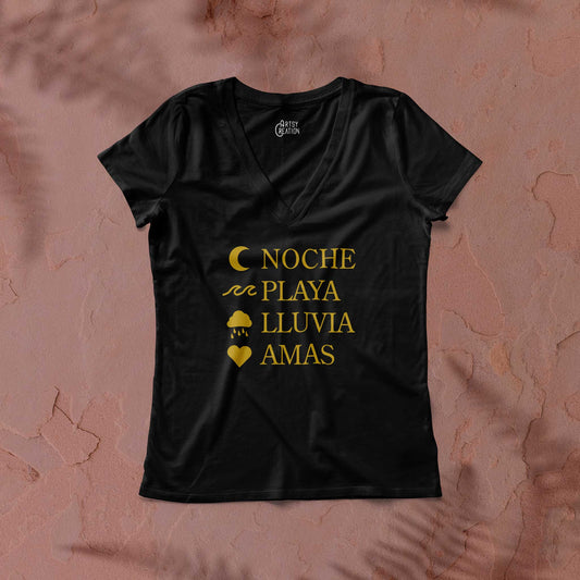 Noche, playa, lluvia, amas (V Neck)