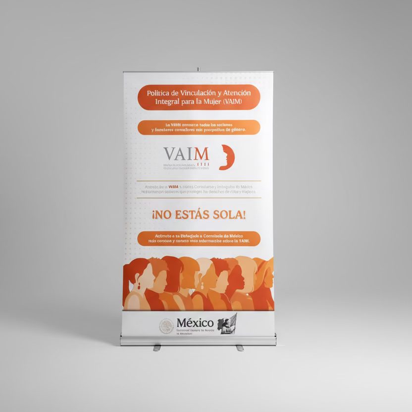 Promotional banner for VAIM at an event .