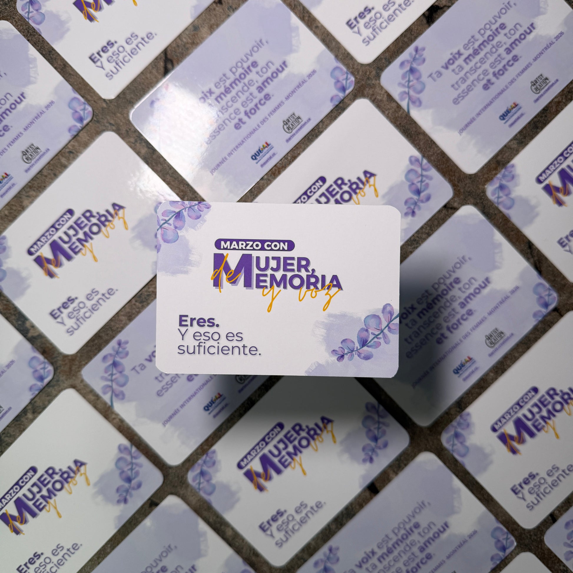 Multiple branded cards with visible text on a surface