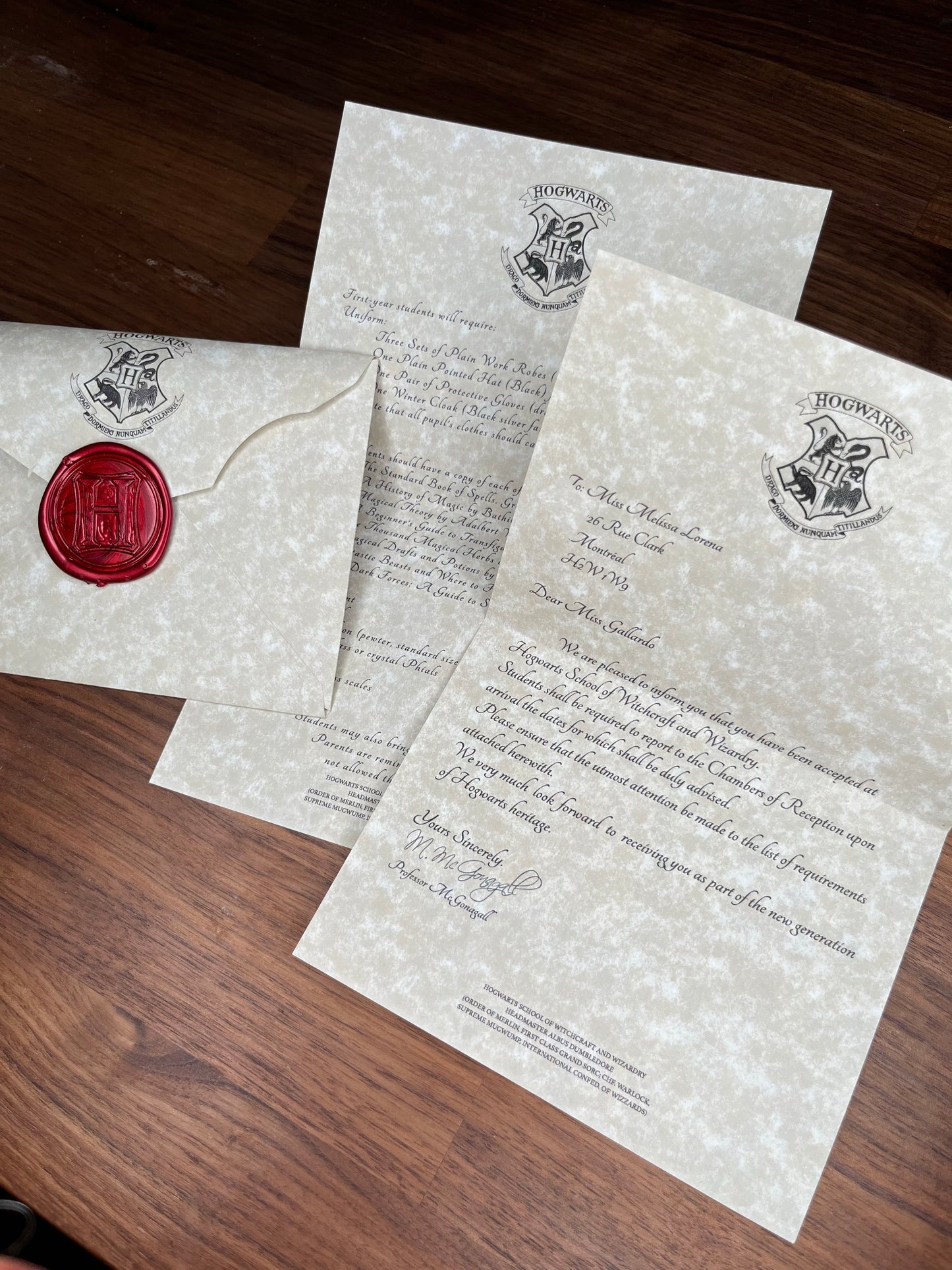 Classic Personalized Hogwarts Acceptance Letter